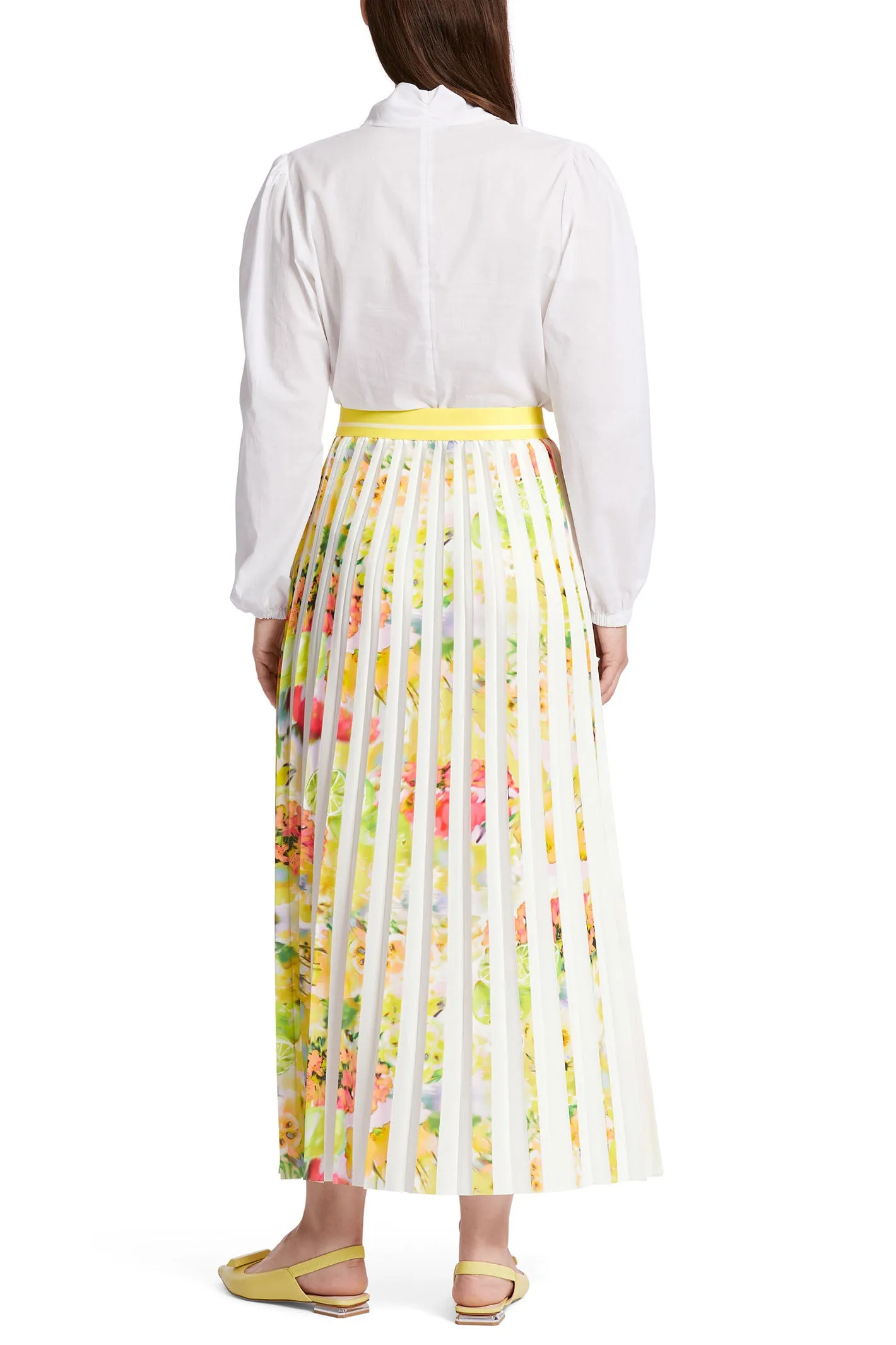 Marc Cain Collection WC 71.11 W36 Pale Lemon Pleat Midi Skirt