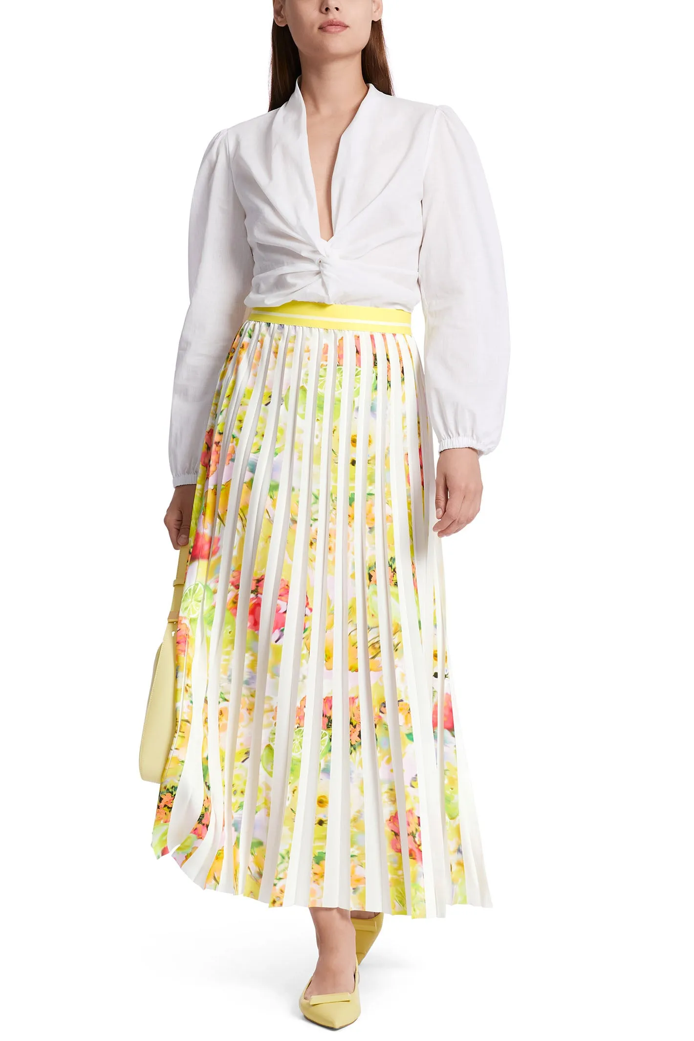 Marc Cain Collection WC 71.11 W36 Pale Lemon Pleat Midi Skirt
