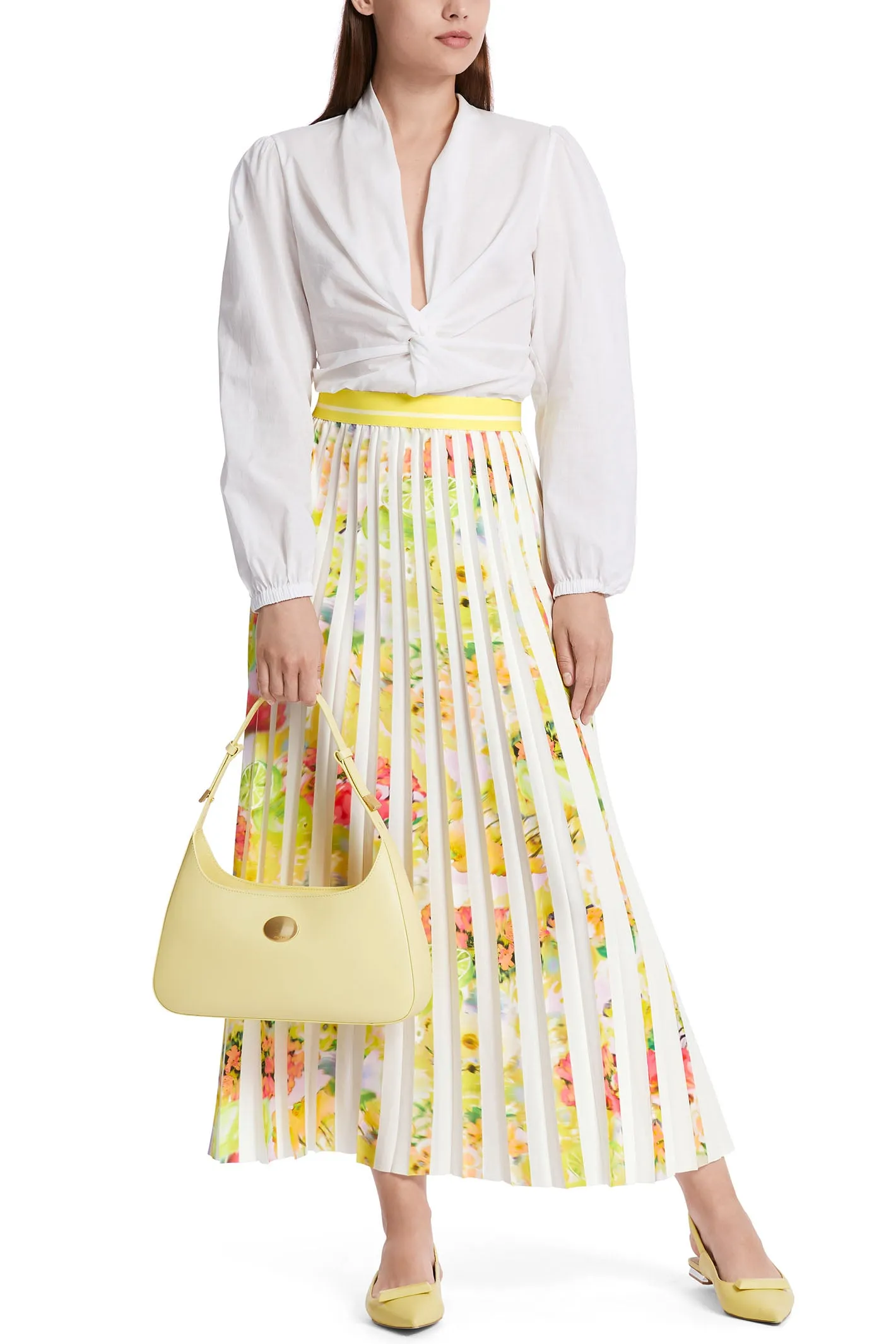 Marc Cain Collection WC 71.11 W36 Pale Lemon Pleat Midi Skirt