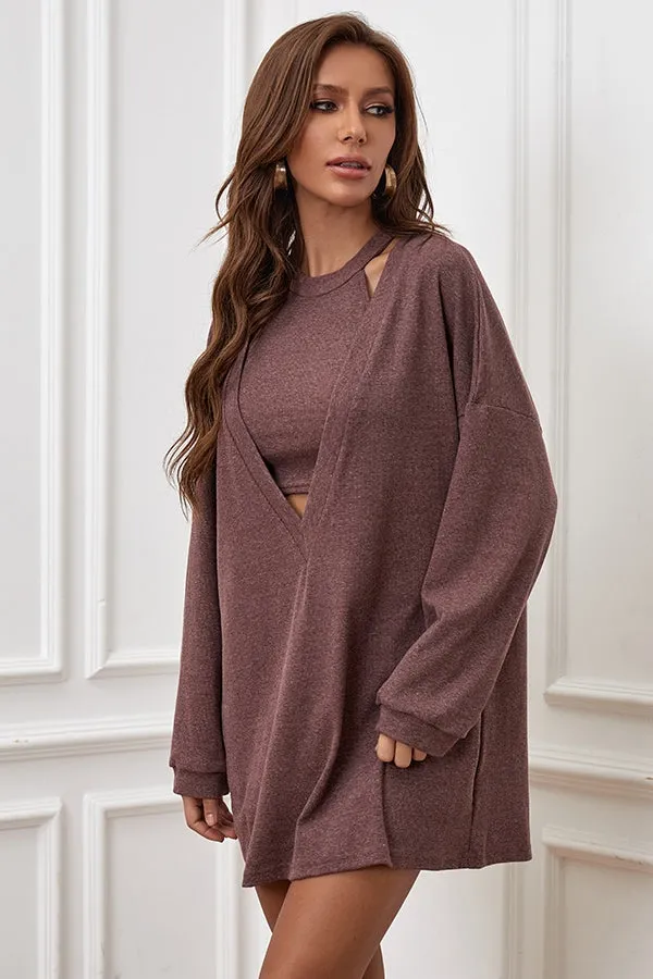 MB FASHION Ribbed Halter Crop Top with Oversized Sweater Set 1065R