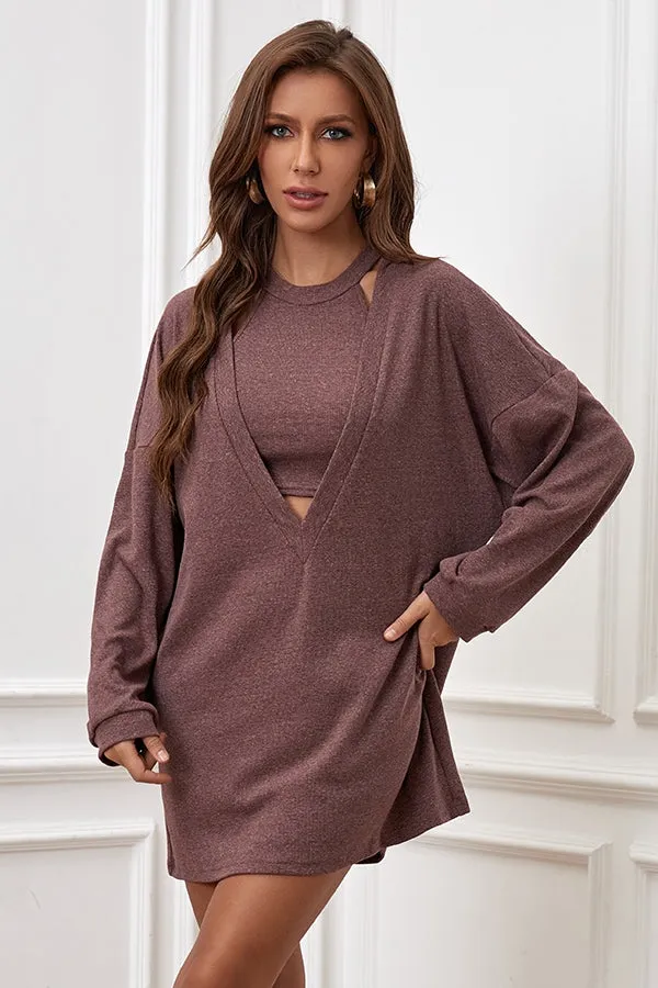 MB FASHION Ribbed Halter Crop Top with Oversized Sweater Set 1065R