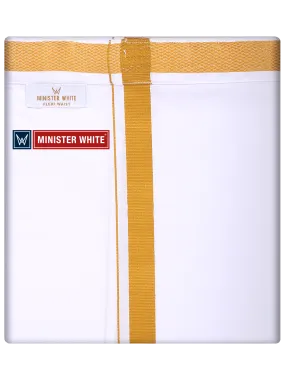 Mens Cotton White Colour Single Layered with Gold Jari Flexi Dhoti - Targus Sgl