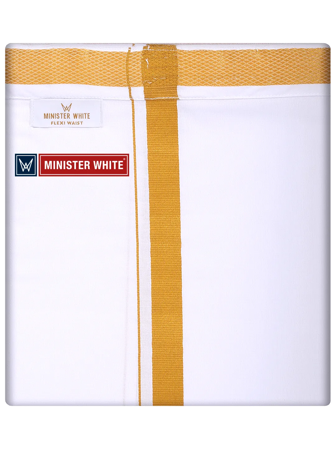 Mens Cotton White Colour Single Layered with Gold Jari Flexi Dhoti - Targus Sgl