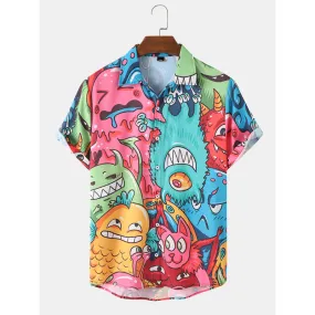 Men's Halloween Cartoon Casual Shirt Summer Print Lapel Thin Shirt