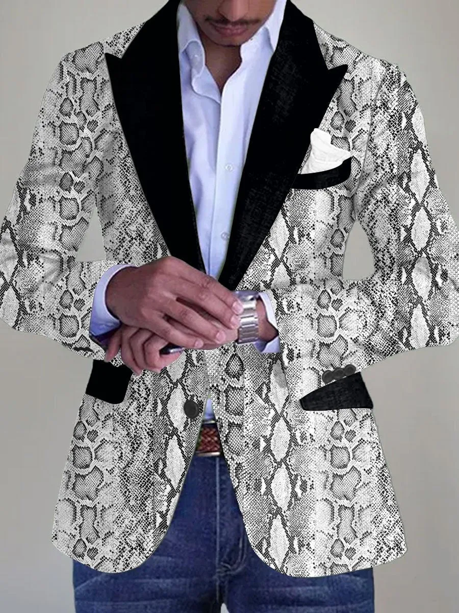 Men's Snakeskin Print Single Breasted Vintage Blazer