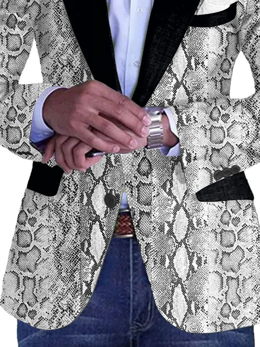 Men's Snakeskin Print Single Breasted Vintage Blazer