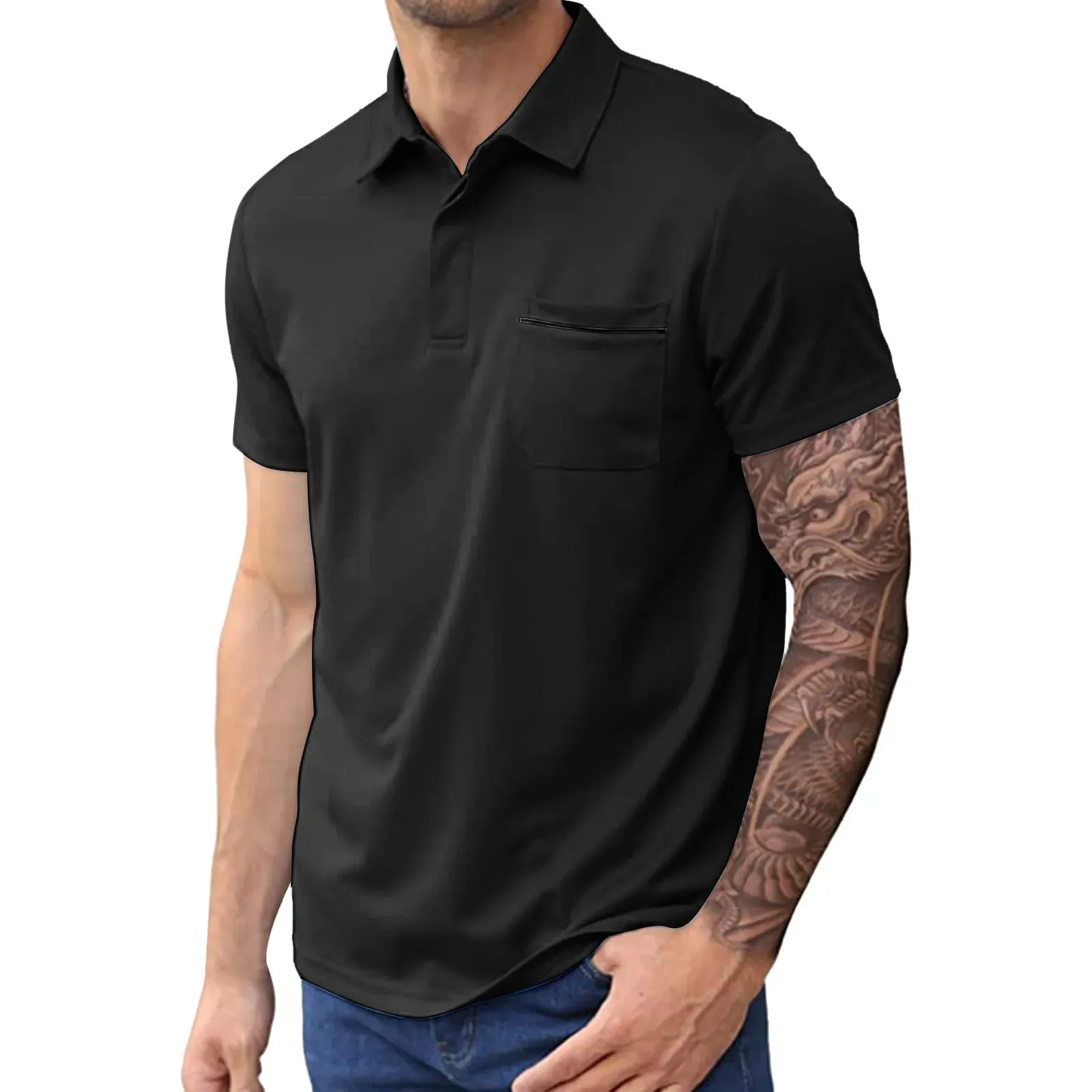 Men's Summer Comfortable Solid Color Pocket Lapel Shirt