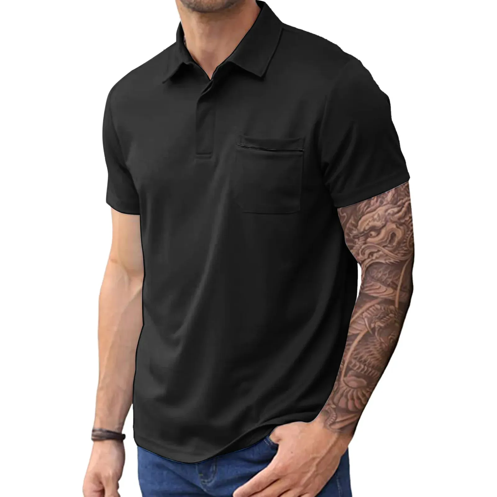 Men's Summer Comfortable Solid Color Pocket Lapel Shirt
