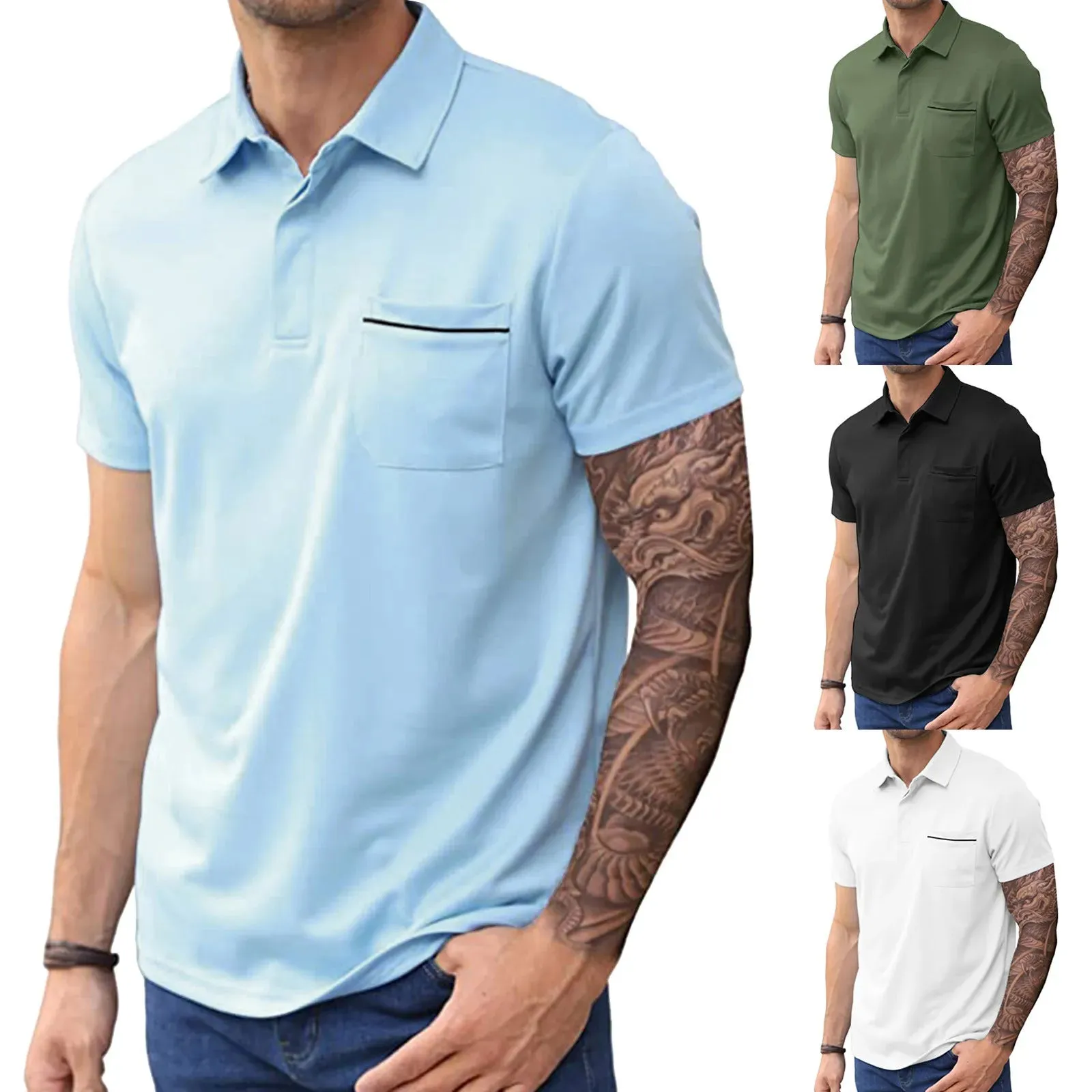 Men's Summer Comfortable Solid Color Pocket Lapel Shirt