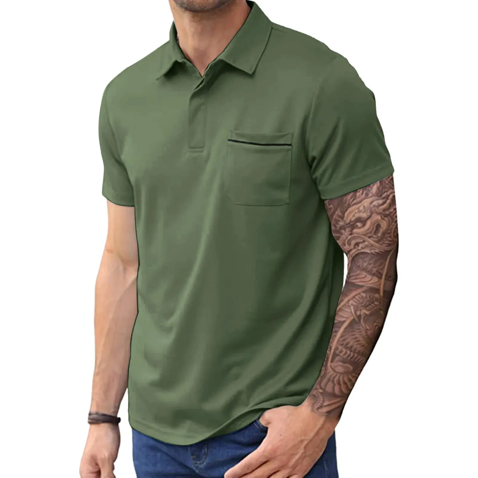 Men's Summer Comfortable Solid Color Pocket Lapel Shirt