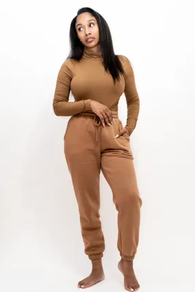 Mock Neck and Jogging Pant Two-Piece Set (Camel)