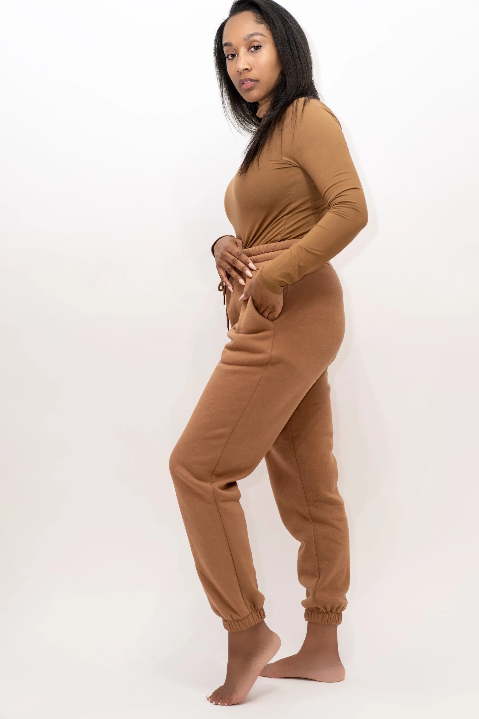 Mock Neck and Jogging Pant Two-Piece Set (Camel)