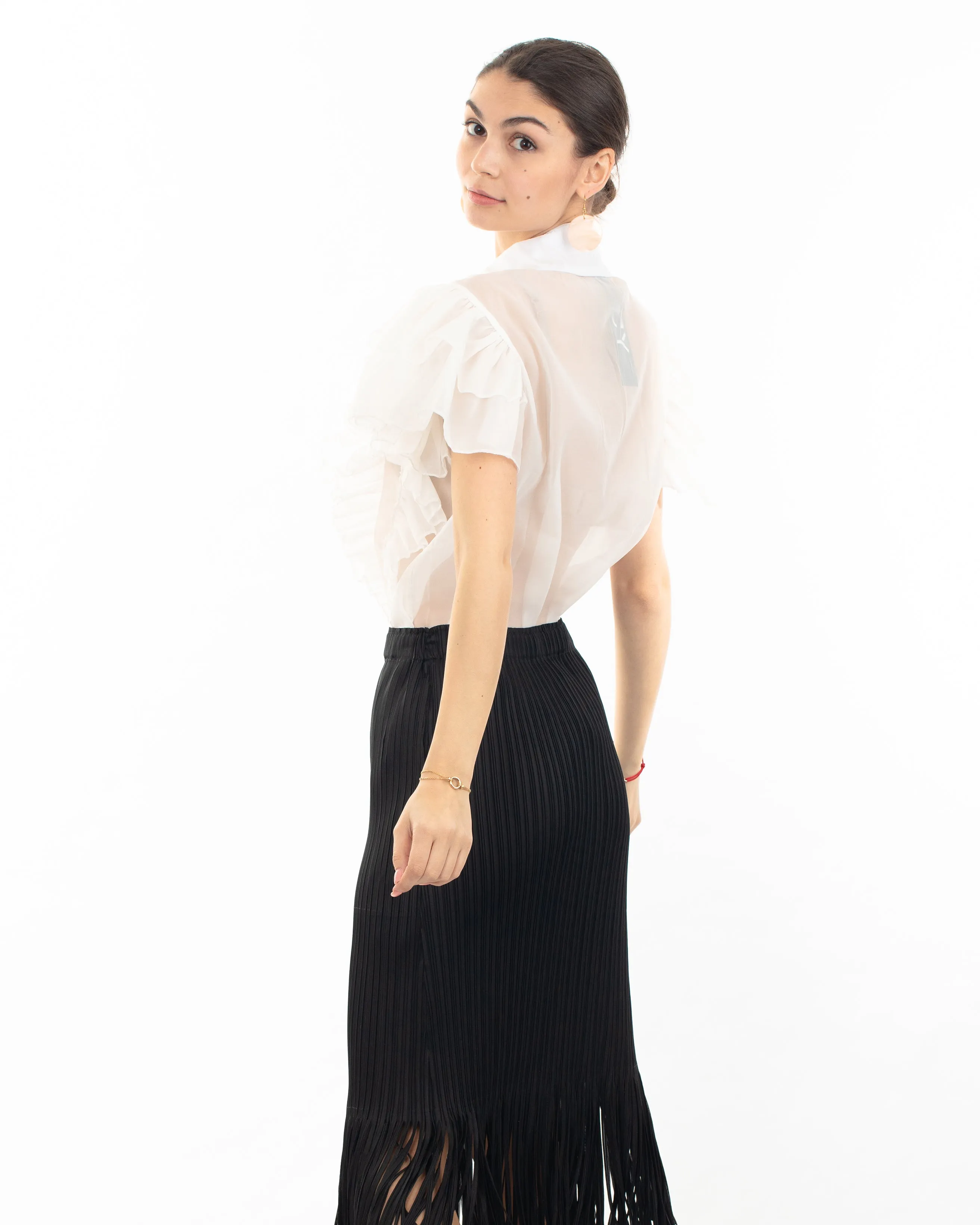 Multi Ruffle Layer design Blouse in White color