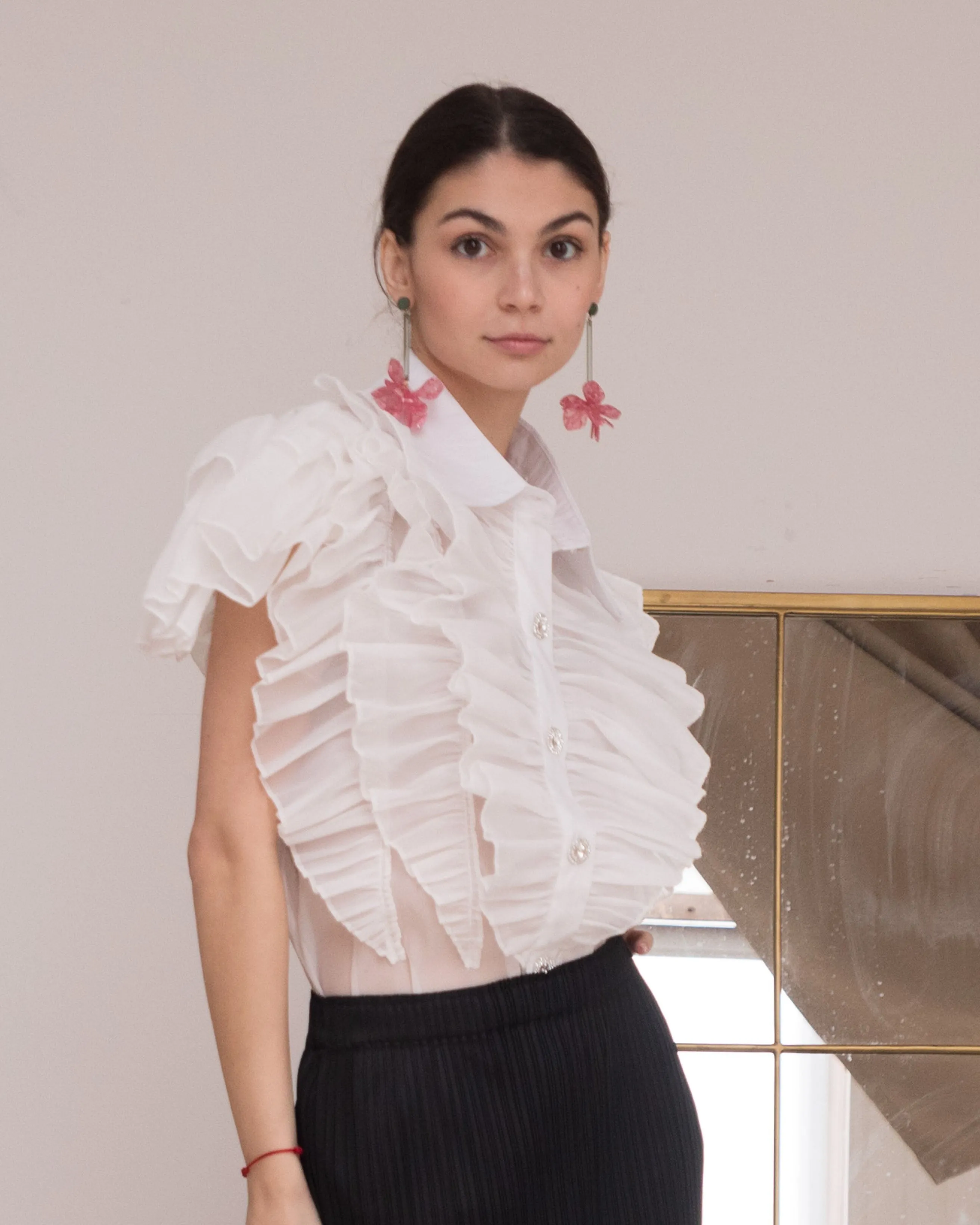 Multi Ruffle Layer design Blouse in White color
