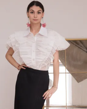 Multi Ruffle Layer design Blouse in White color