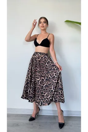 MXM Women Leopard Print Pleated Midi Skirt - Modern and Stylish Design - Vasylkiv