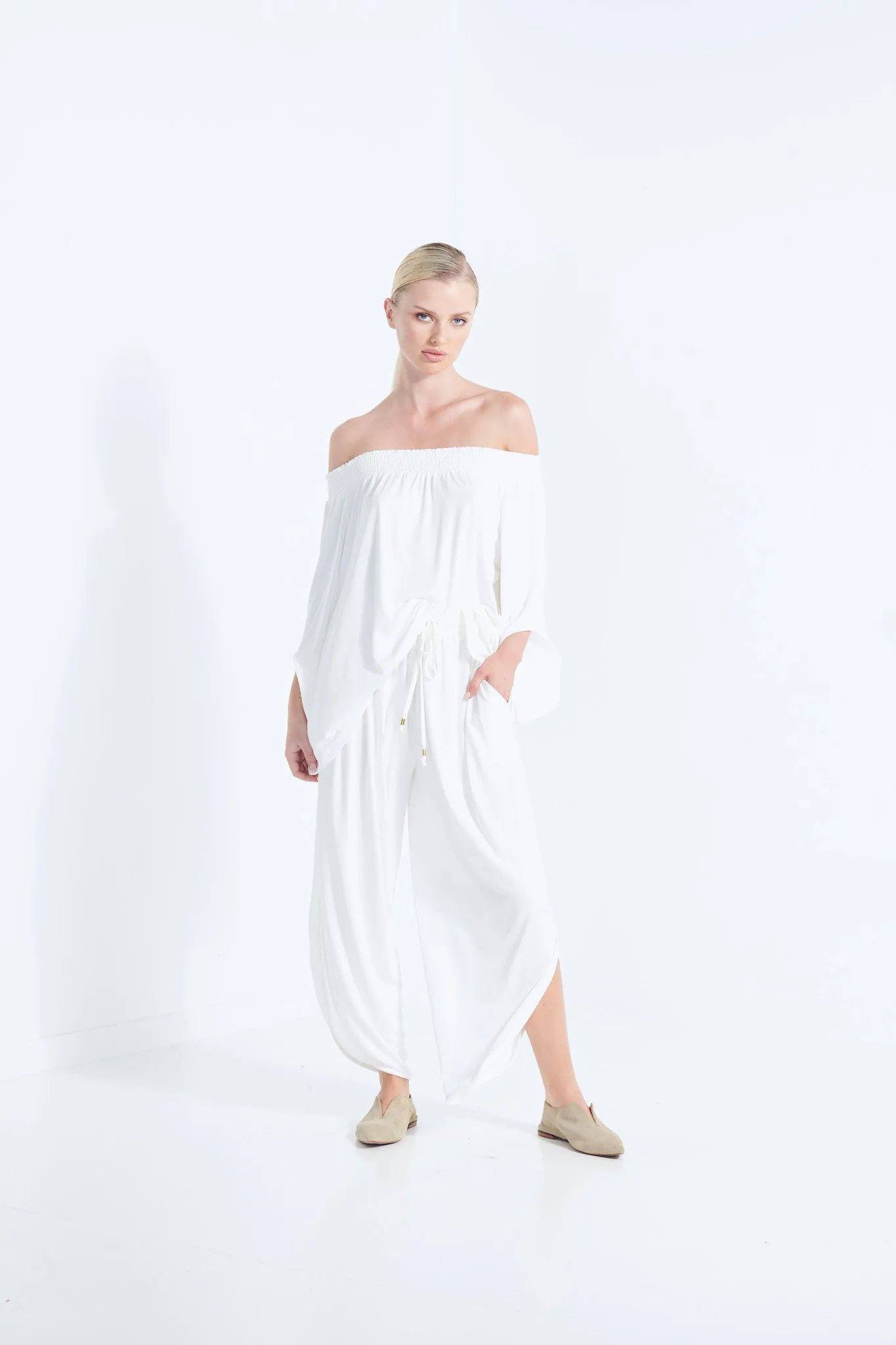 Naevia Off the Shoulder Top - White Dew