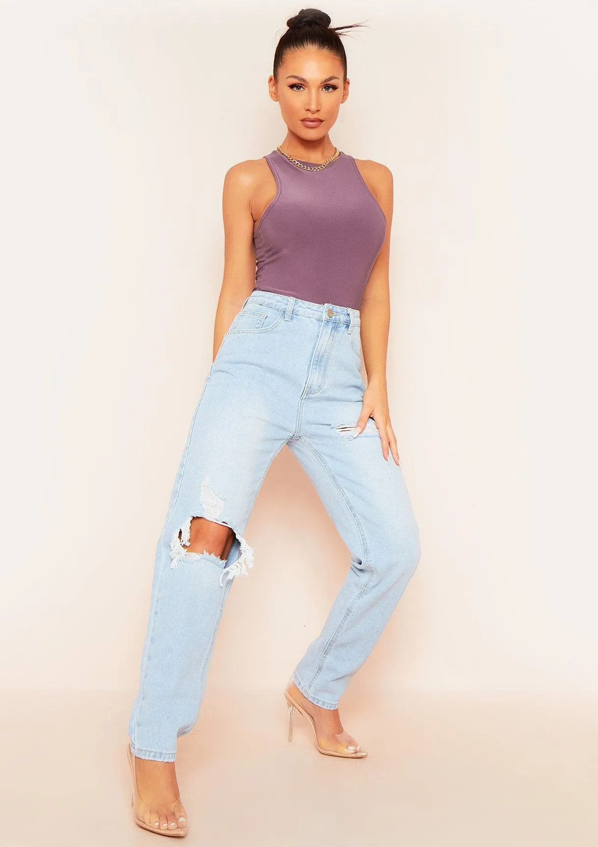 Naya Purple Soft Double Thickness Racer Bodysuit