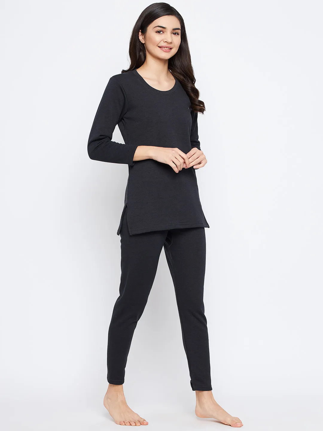 Neva Women Round Neck 3/4 Sleeve Thermal Upper & Bottom Set- Anthra (Glaccia)