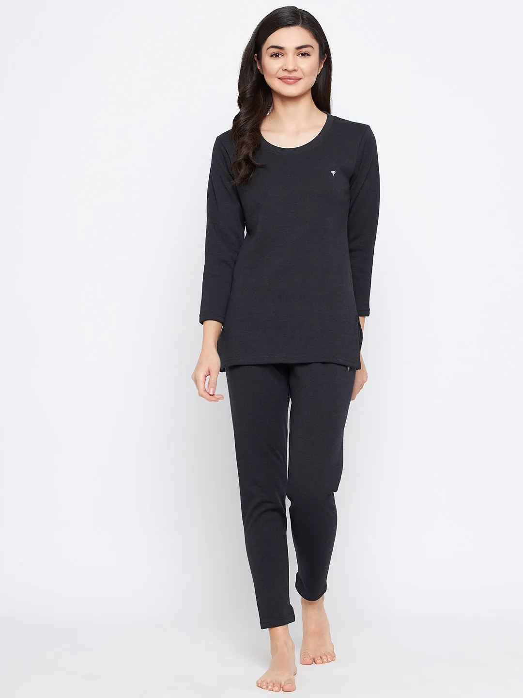 Neva Women Round Neck 3/4 Sleeve Thermal Upper & Bottom Set- Anthra (Glaccia)