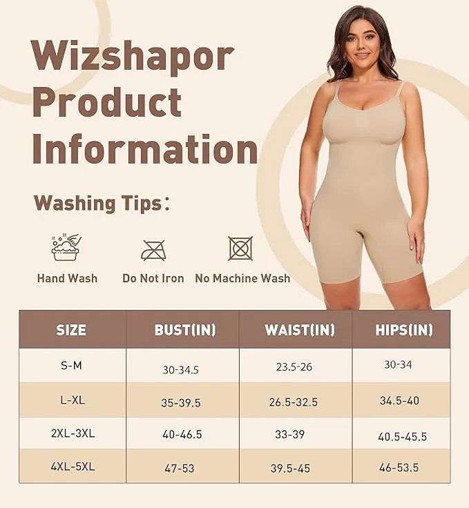 New Wizshapor Bodysuit Shapewear for Women Seamless Body Shaper Bodysuits Tummy Control Shape Wear Beige Sz L/XL