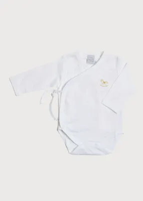 Newborn Side Tie Bodysuit With Rocking Horse Embroidery Beige (1-6mths)