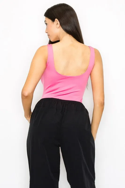 Pink Double-Layer Solid Bodysuit