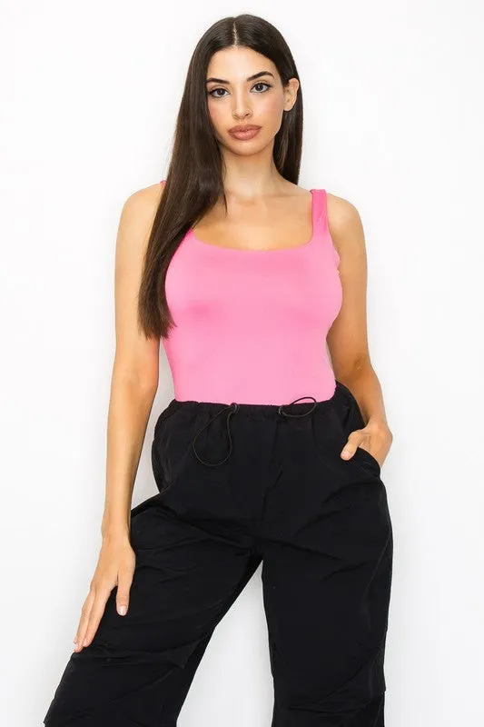 Pink Double-Layer Solid Bodysuit