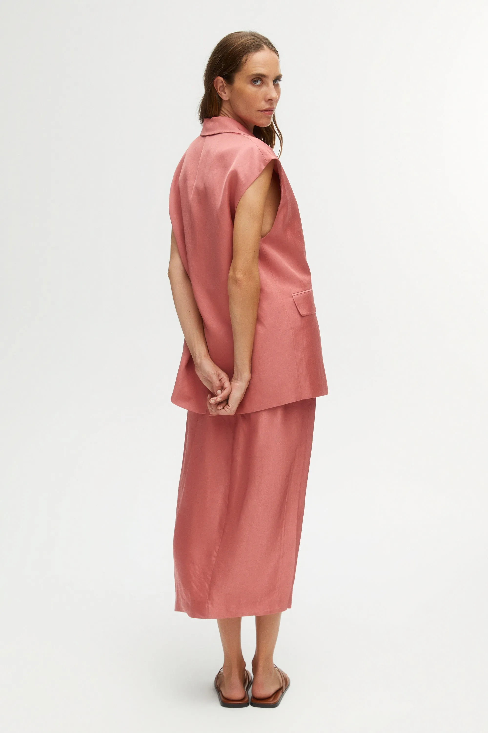 Pink Midi Skirt with Slits