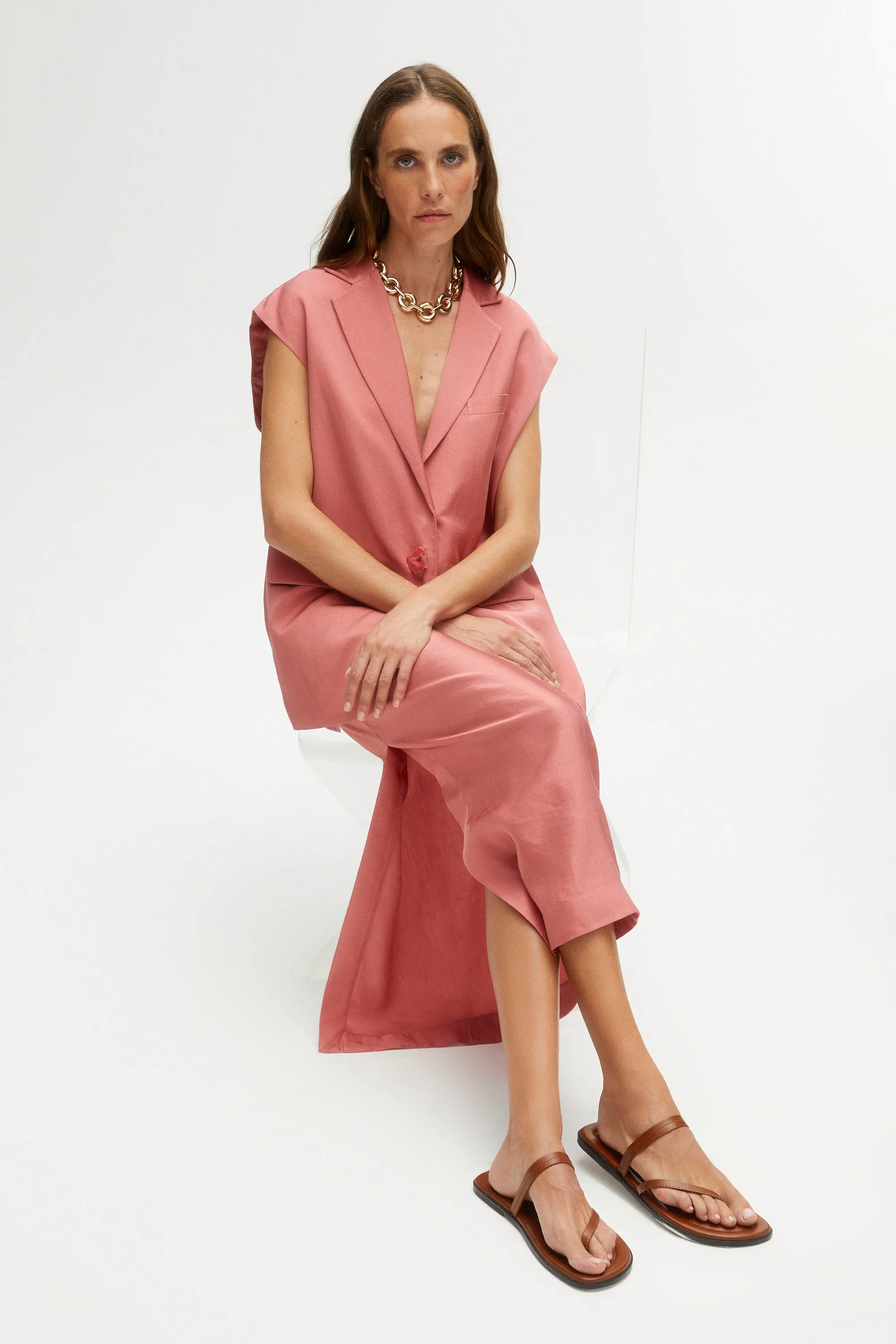 Pink Midi Skirt with Slits