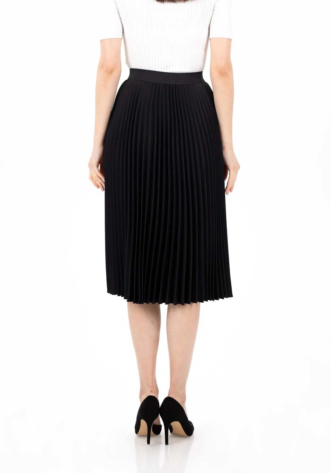 Pleated Midi Skirt with Elastic Waistband
