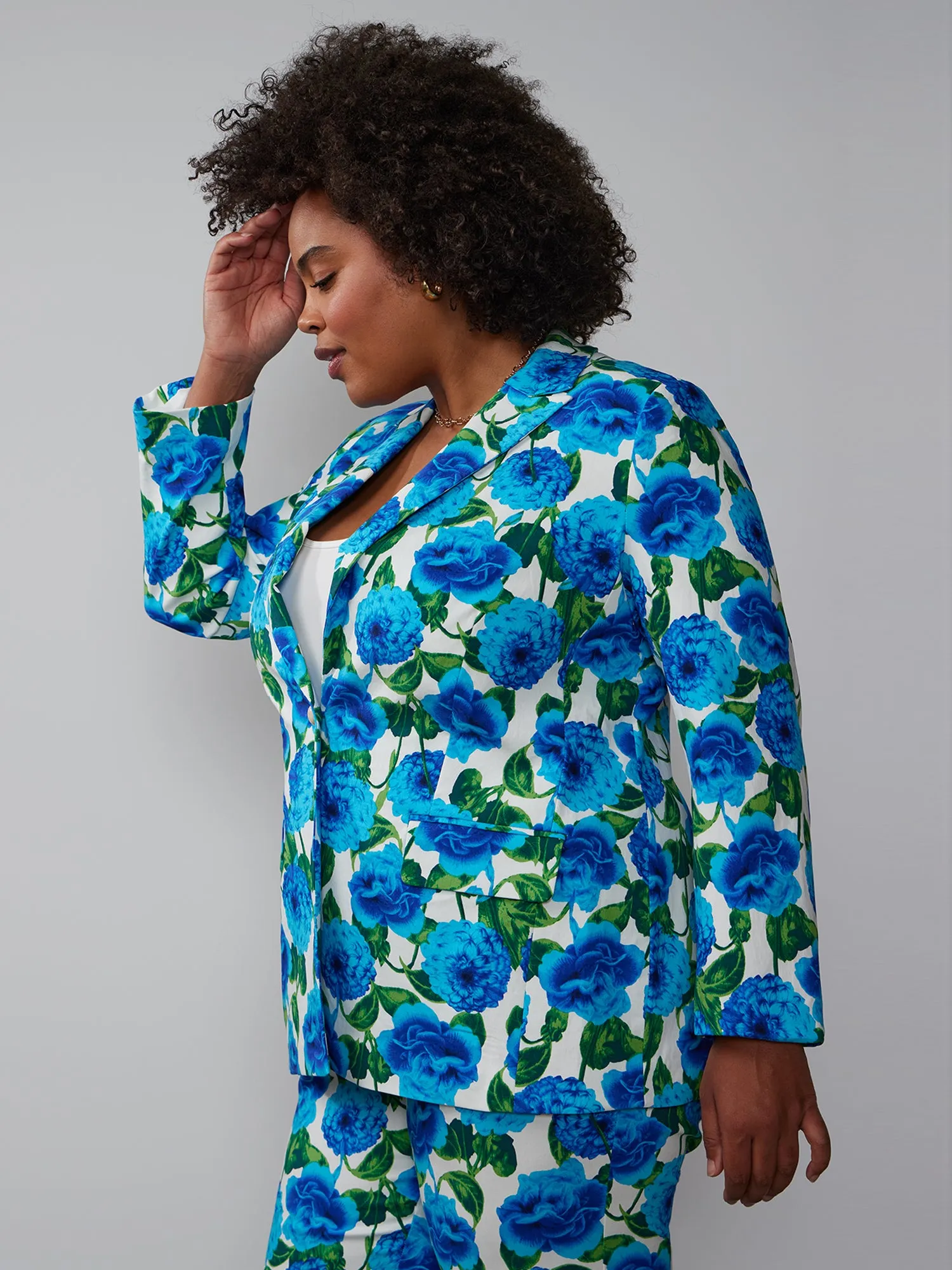 Plus Single Breasted Floral Blazer