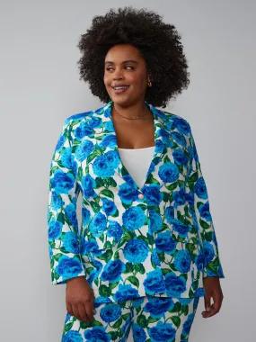 Plus Single Breasted Floral Blazer