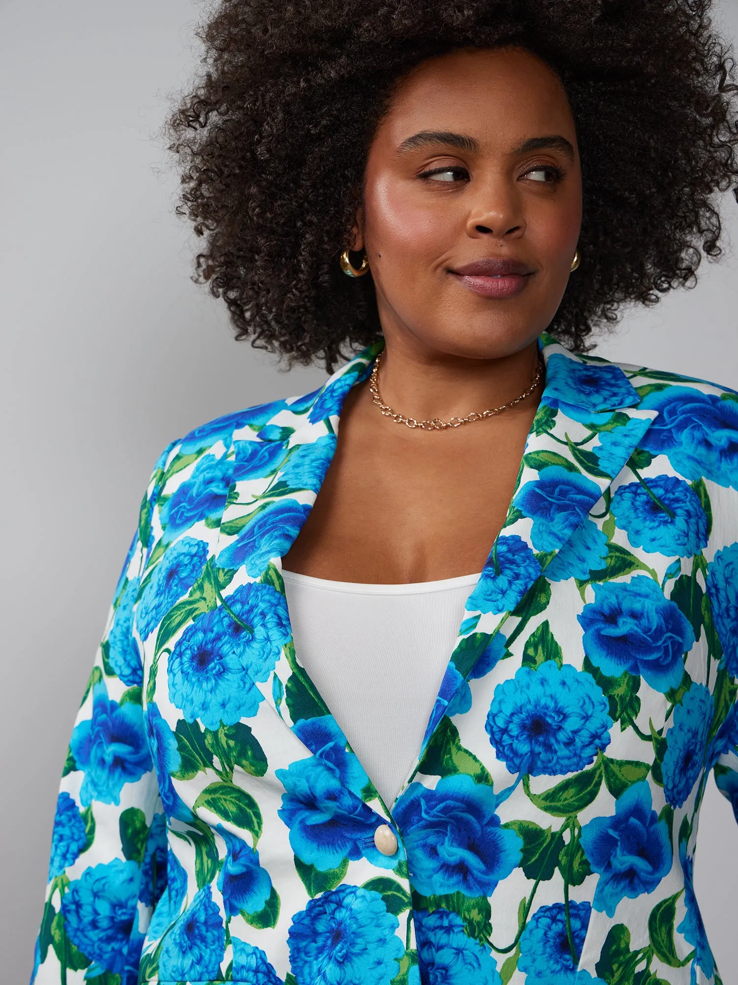 Plus Single Breasted Floral Blazer