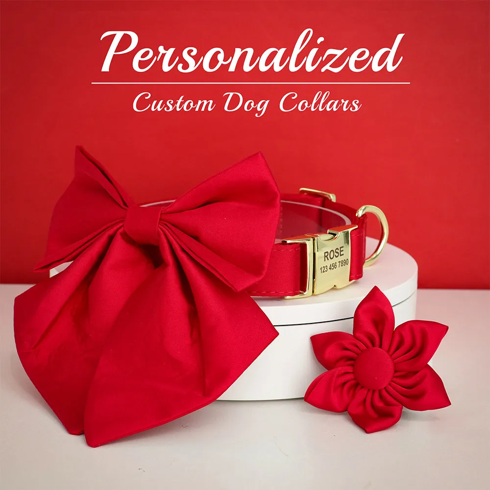 Rosy Red Butterfly Collar With Flower - Personalized