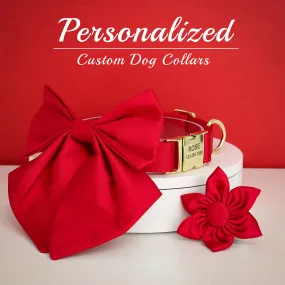 Rosy Red Butterfly Collar With Flower - Personalized