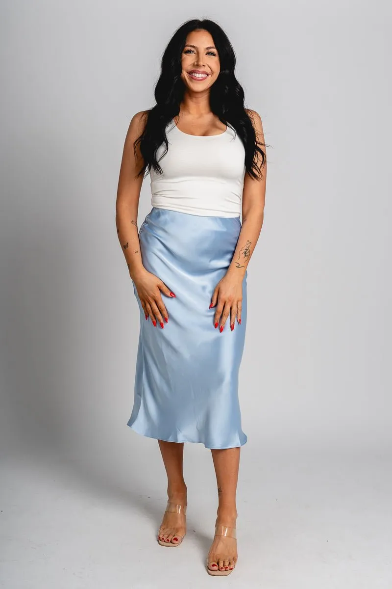 Satin midi skirt ice blue