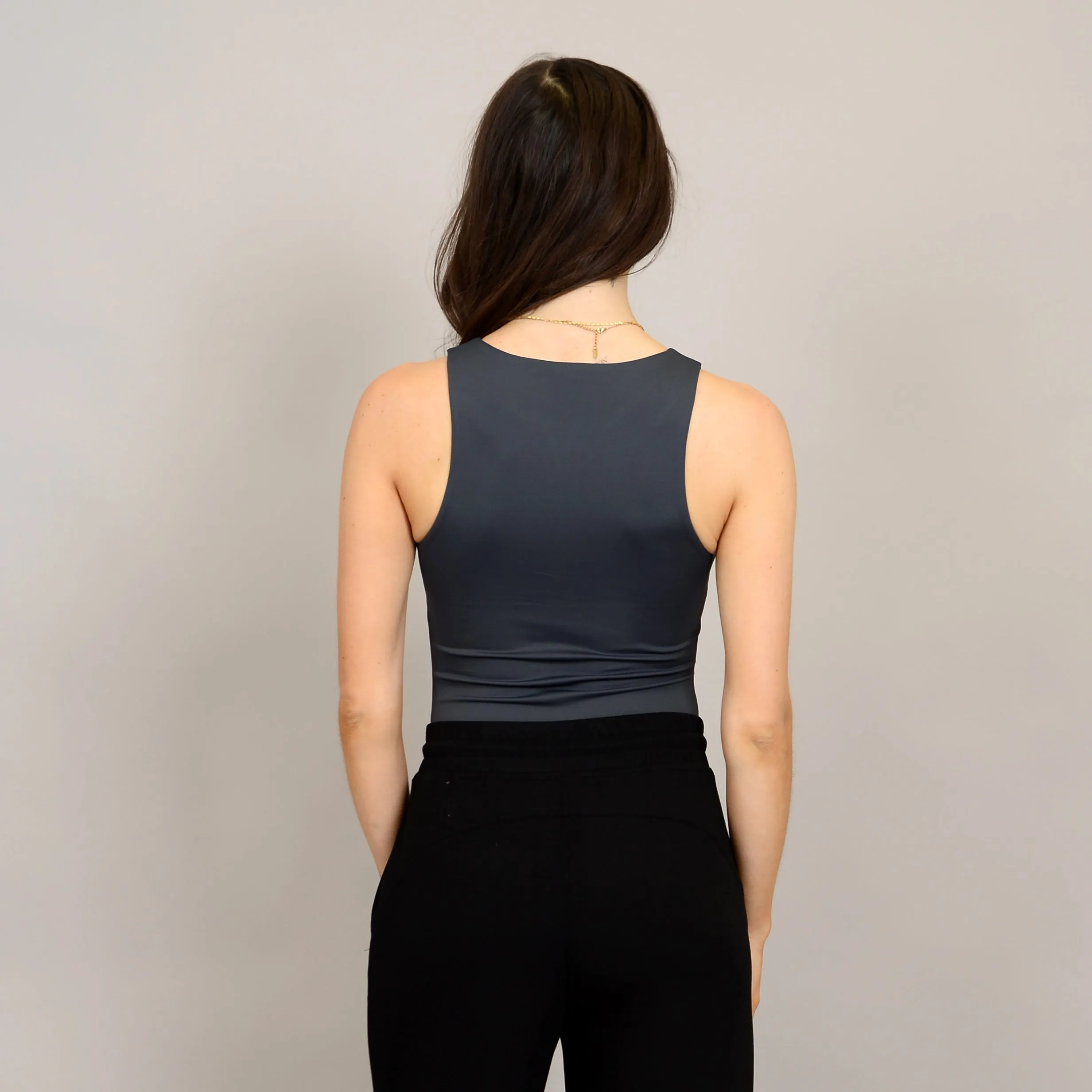 SECOND SKIN BY RD STYLE WOMEN'S ROXANNA SLEEVELESS CREWNECK BODYSUIT- BLACK INK