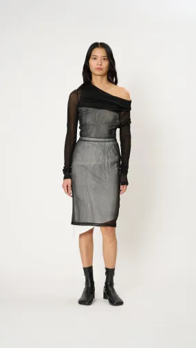 Sheer Rib and Jersey Midi Skirt in Black and White