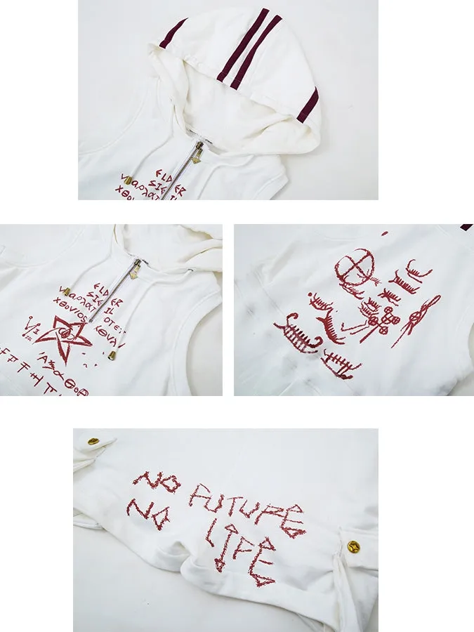 Short-Pants Hoodie Zip Drawstring Casual Aii-In-One