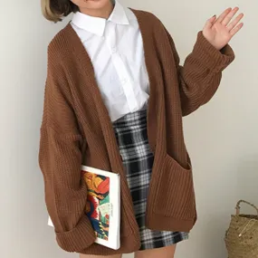 Simple Casual Oversized Sweater Women Loose V Neck Slim Knit Sweater Woman Autumn and Winter Korean Warm Cardigan Feminino