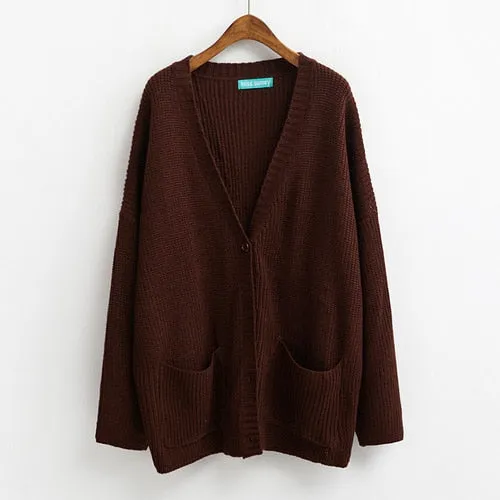 Simple Casual Oversized Sweater Women Loose V Neck Slim Knit Sweater Woman Autumn and Winter Korean Warm Cardigan Feminino