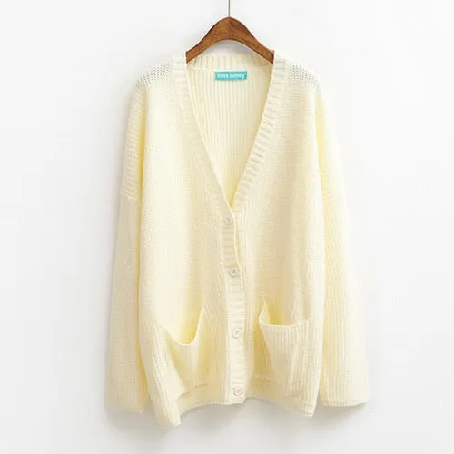 Simple Casual Oversized Sweater Women Loose V Neck Slim Knit Sweater Woman Autumn and Winter Korean Warm Cardigan Feminino