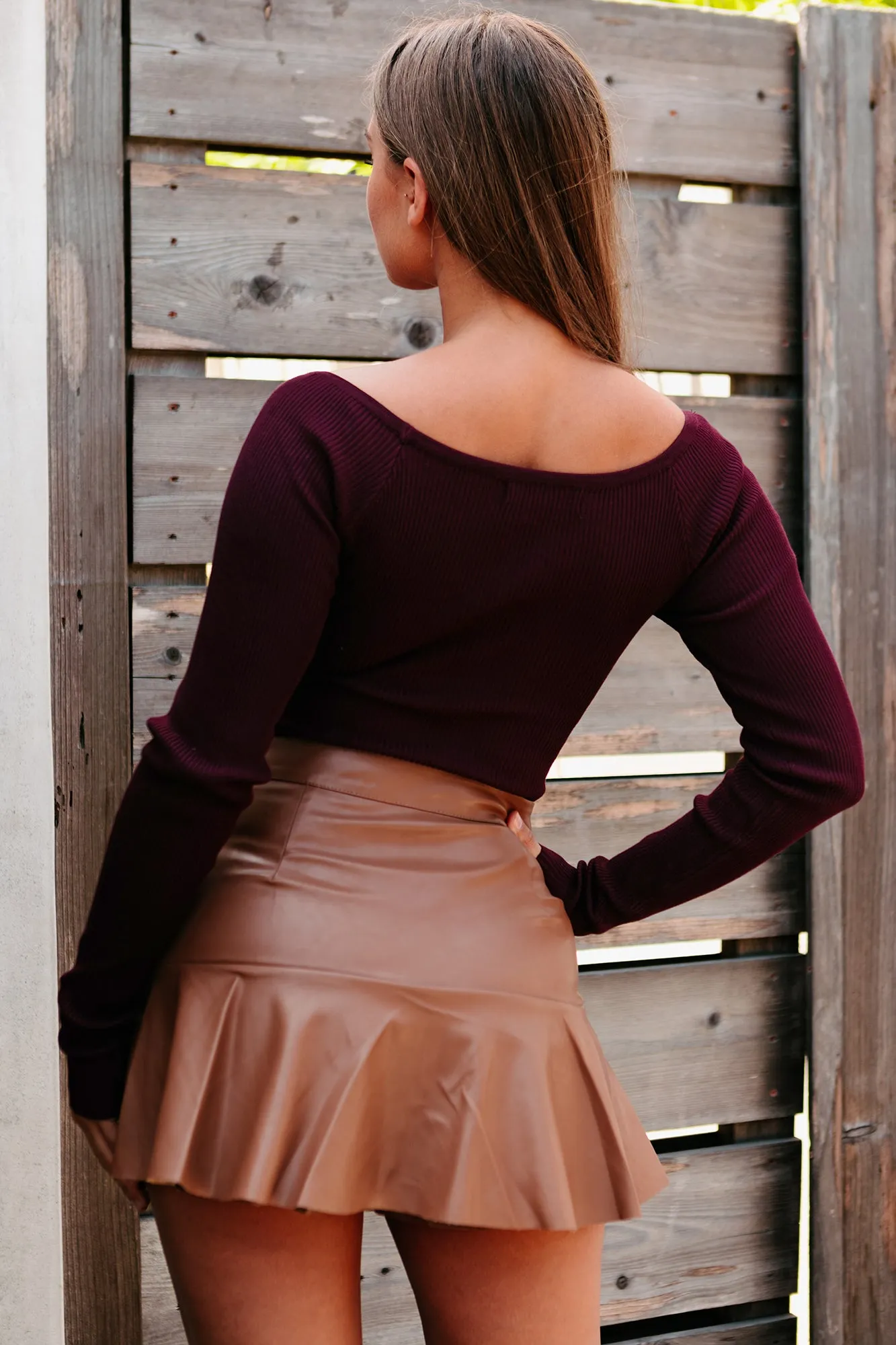 Simplicity Is Key Ribbed Long Sleeve Button-Front Bodysuit (Wine)
