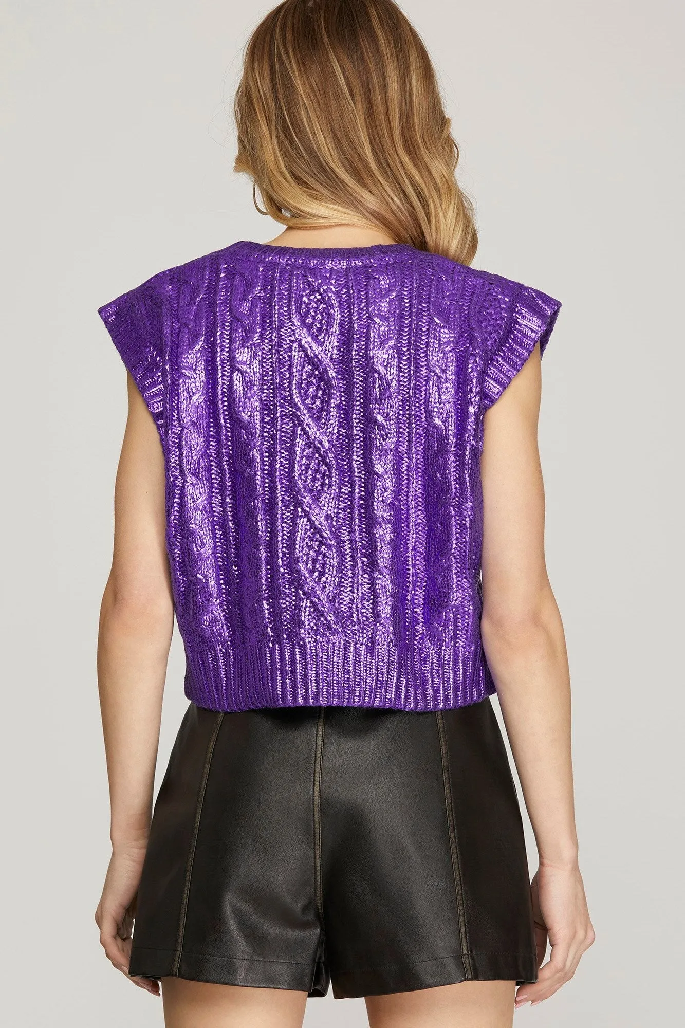 Sleeveless Cable Knit Metallic Crop Sweater In 3 Colors