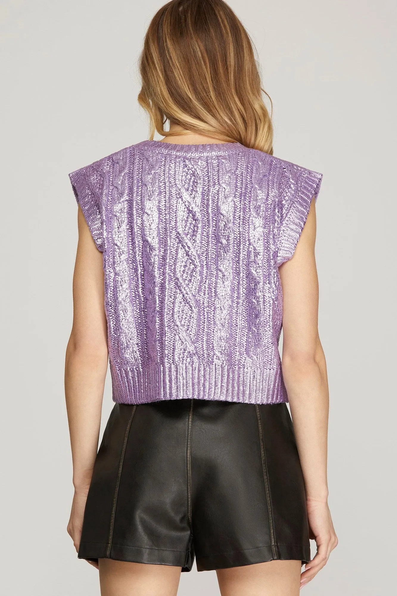 Sleeveless Cable Knit Metallic Crop Sweater In 3 Colors