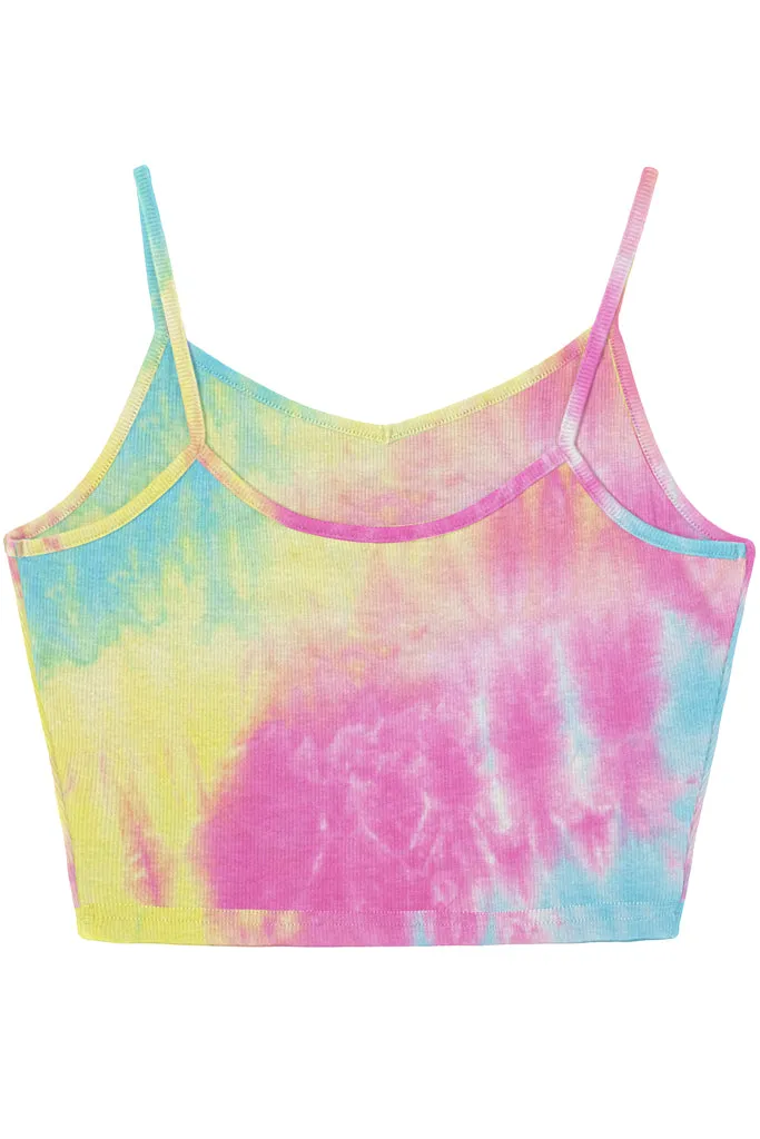 Sleeveless V Neck Casual Ribbed Knit Cami Crop Top- Multicolor