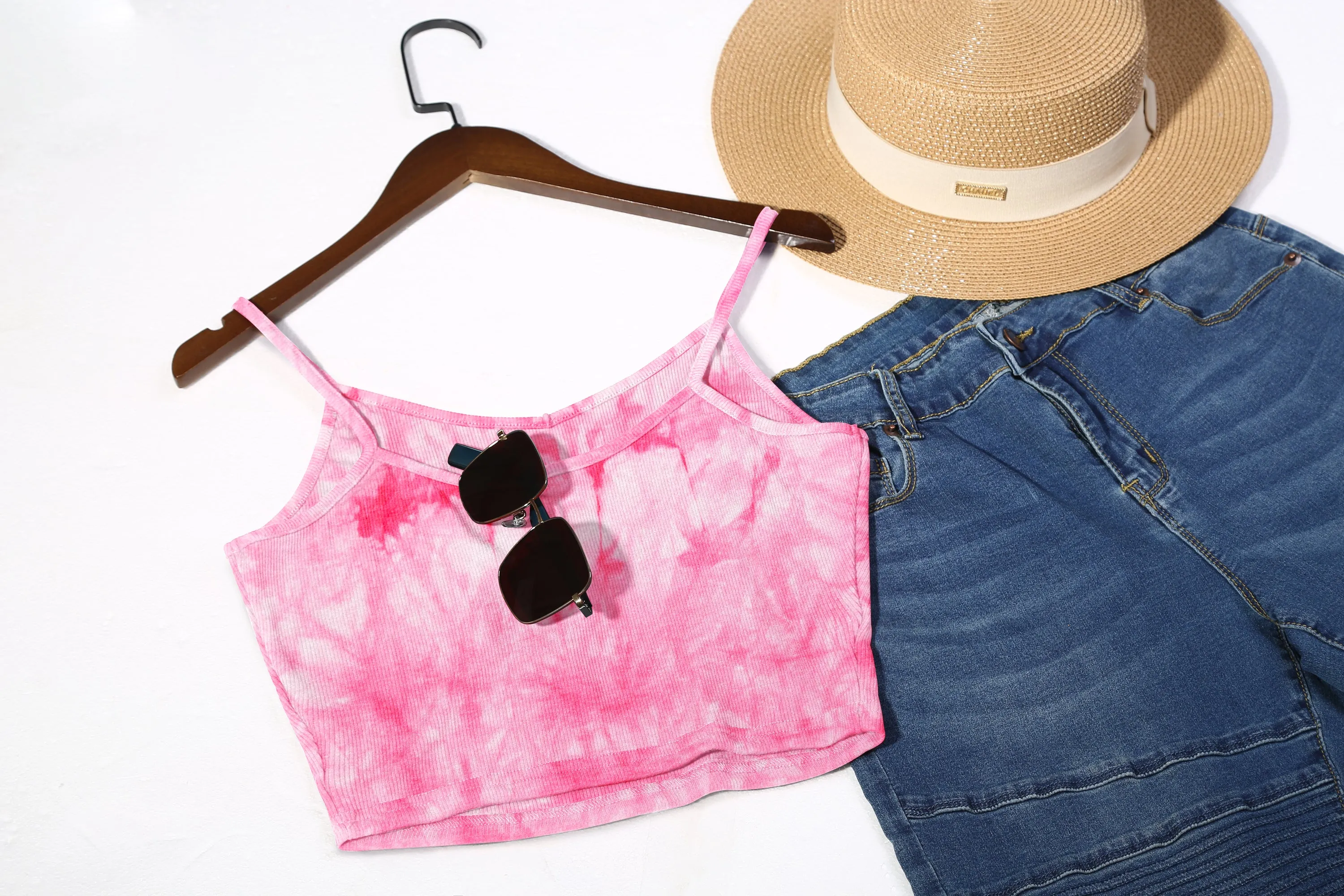 Sleeveless V Neck Casual Ribbed Knit Cami Crop Top- Multicolor