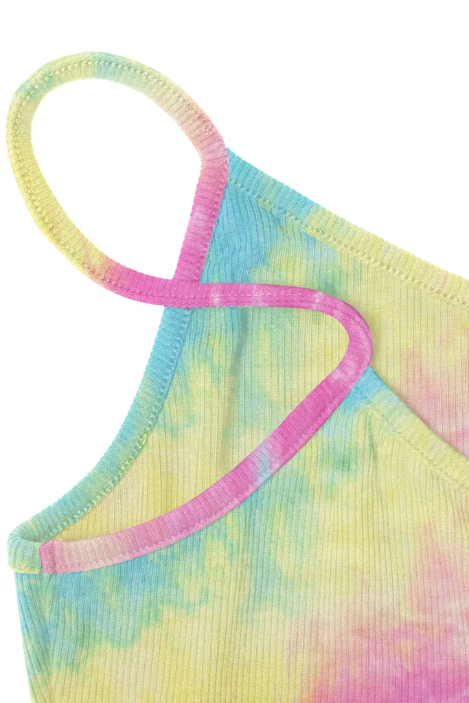 Sleeveless V Neck Casual Ribbed Knit Cami Crop Top- Multicolor