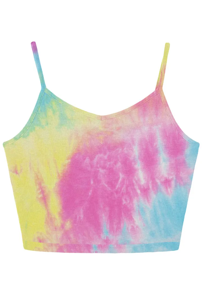 Sleeveless V Neck Casual Ribbed Knit Cami Crop Top- Multicolor